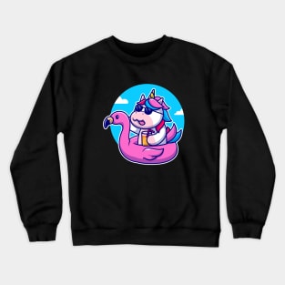 Cute Unicorn With Flamingo Swimming Tires Cartoon Crewneck Sweatshirt